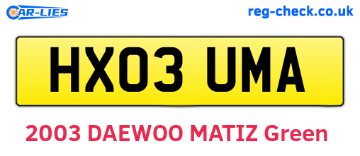HX03UMA are the vehicle registration plates.