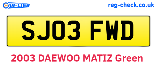 SJ03FWD are the vehicle registration plates.