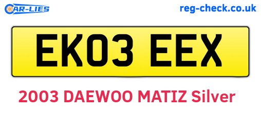 EK03EEX are the vehicle registration plates.