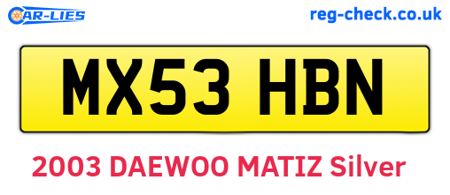 MX53HBN are the vehicle registration plates.