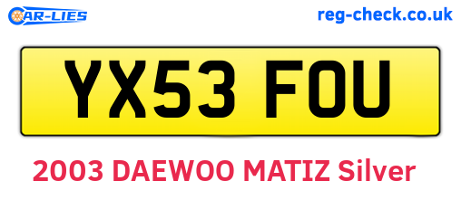 YX53FOU are the vehicle registration plates.