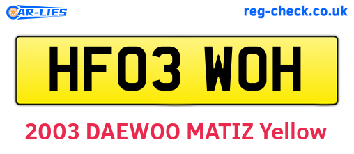 HF03WOH are the vehicle registration plates.