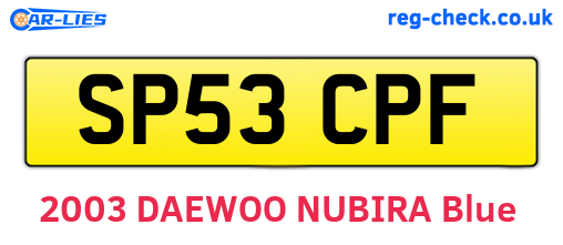 SP53CPF are the vehicle registration plates.