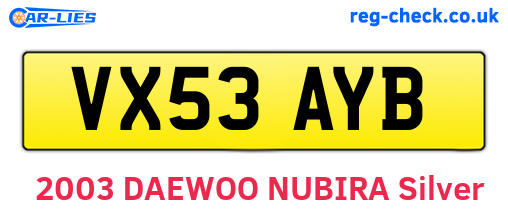 VX53AYB are the vehicle registration plates.