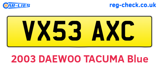VX53AXC are the vehicle registration plates.