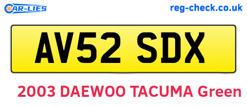 AV52SDX are the vehicle registration plates.