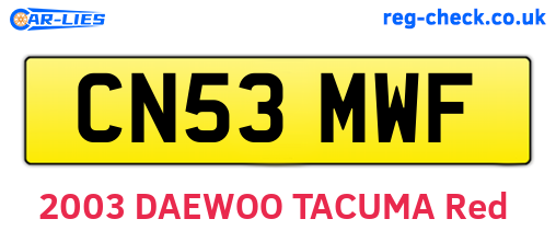 CN53MWF are the vehicle registration plates.