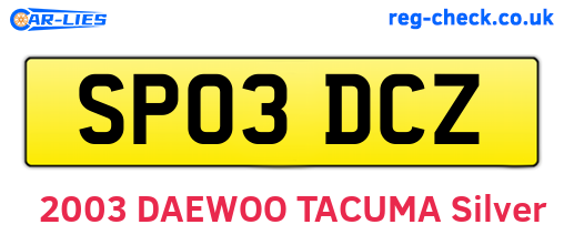 SP03DCZ are the vehicle registration plates.
