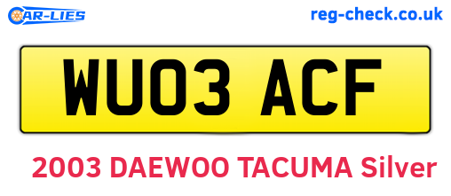 WU03ACF are the vehicle registration plates.