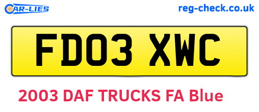 FD03XWC are the vehicle registration plates.