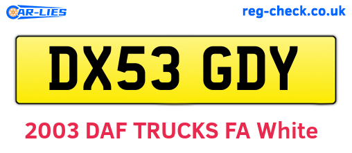 DX53GDY are the vehicle registration plates.