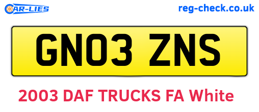 GN03ZNS are the vehicle registration plates.