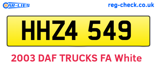 HHZ4549 are the vehicle registration plates.
