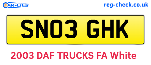 SN03GHK are the vehicle registration plates.