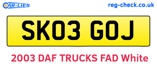 SK03GOJ are the vehicle registration plates.