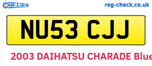 NU53CJJ are the vehicle registration plates.