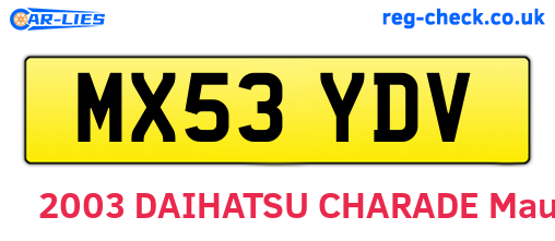 MX53YDV are the vehicle registration plates.