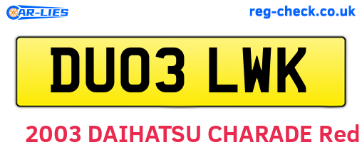 DU03LWK are the vehicle registration plates.