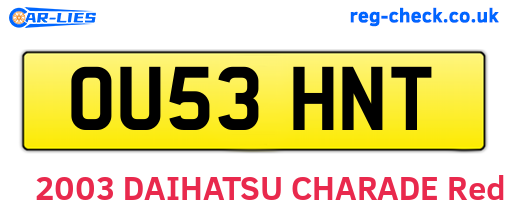 OU53HNT are the vehicle registration plates.