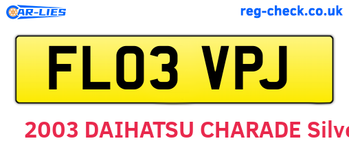 FL03VPJ are the vehicle registration plates.