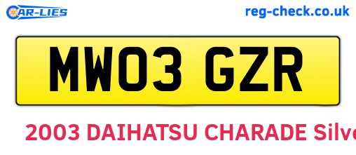 MW03GZR are the vehicle registration plates.