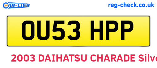 OU53HPP are the vehicle registration plates.