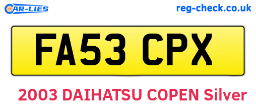 FA53CPX are the vehicle registration plates.