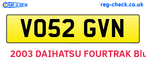 VO52GVN are the vehicle registration plates.