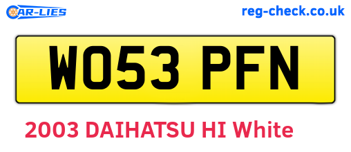 WO53PFN are the vehicle registration plates.