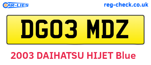 DG03MDZ are the vehicle registration plates.