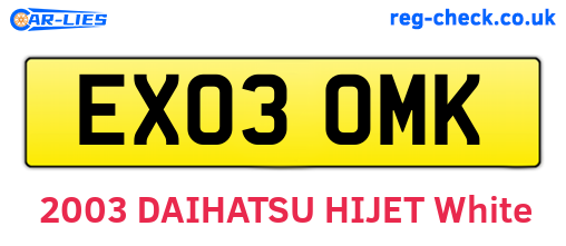 EX03OMK are the vehicle registration plates.