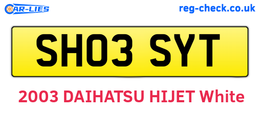 SH03SYT are the vehicle registration plates.