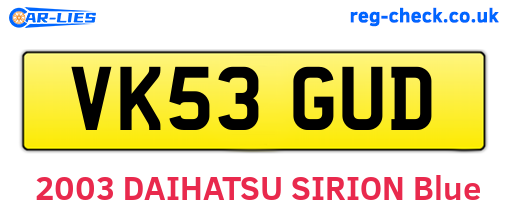 VK53GUD are the vehicle registration plates.