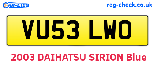 VU53LWO are the vehicle registration plates.