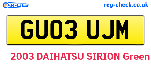 GU03UJM are the vehicle registration plates.