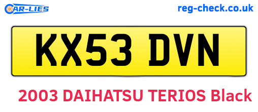 KX53DVN are the vehicle registration plates.
