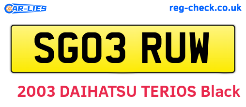 SG03RUW are the vehicle registration plates.