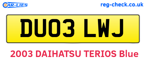DU03LWJ are the vehicle registration plates.
