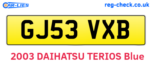 GJ53VXB are the vehicle registration plates.