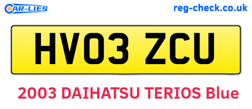 HV03ZCU are the vehicle registration plates.