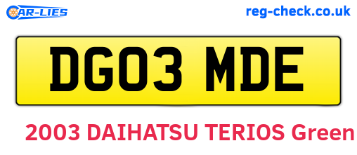 DG03MDE are the vehicle registration plates.