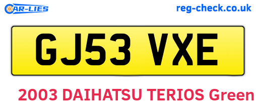 GJ53VXE are the vehicle registration plates.