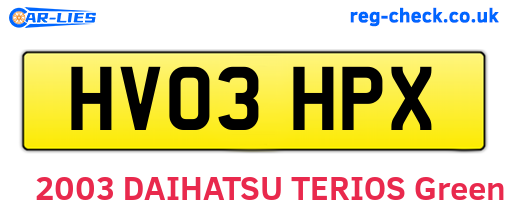 HV03HPX are the vehicle registration plates.