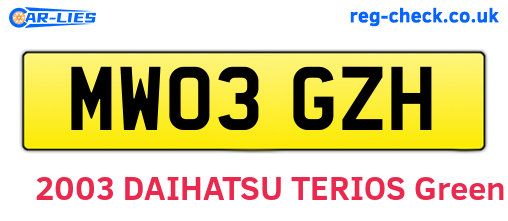 MW03GZH are the vehicle registration plates.