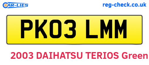 PK03LMM are the vehicle registration plates.