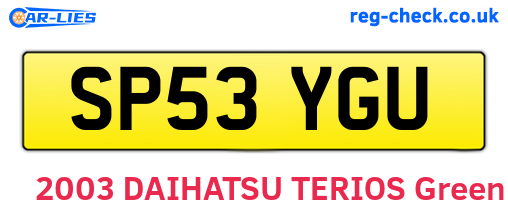 SP53YGU are the vehicle registration plates.