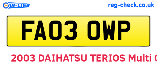 FA03OWP are the vehicle registration plates.