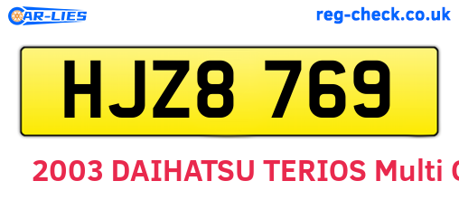 HJZ8769 are the vehicle registration plates.