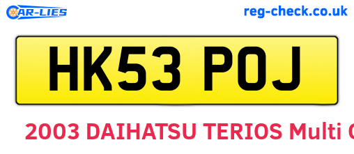 HK53POJ are the vehicle registration plates.