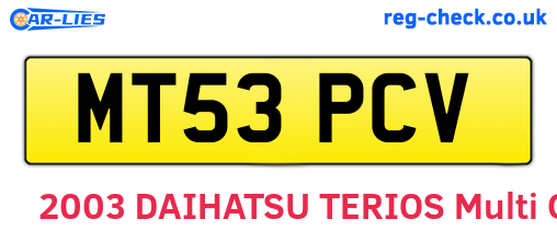 MT53PCV are the vehicle registration plates.